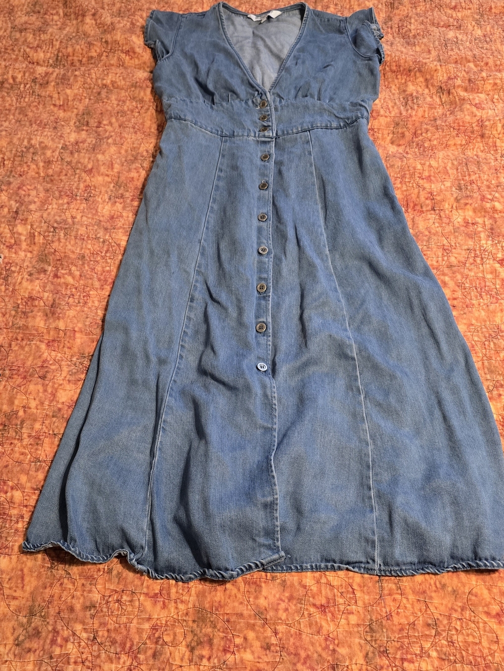 Velvet Heart Jem Tencel Denim Button Front Flutter Sleeve Midi Dress Medium